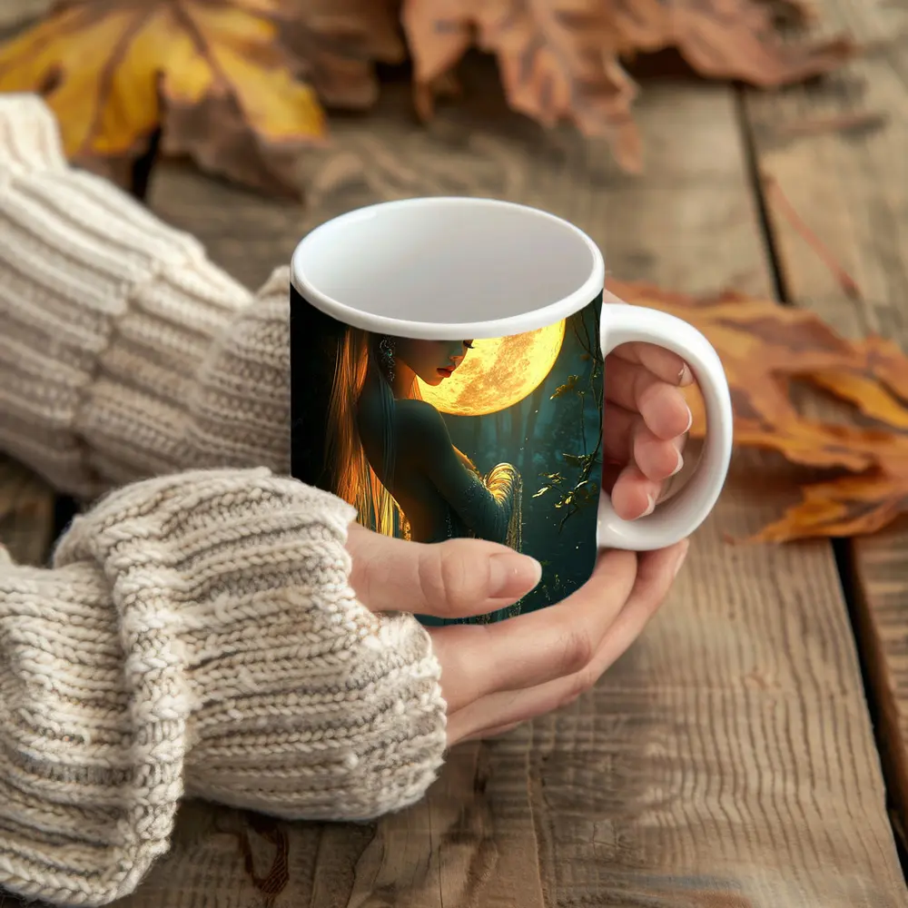 Fantasy Forest Goddess Glowing Full Moon – Mugs