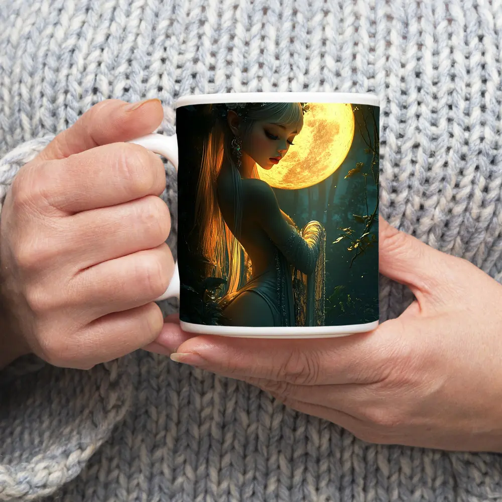 Fantasy Forest Goddess Glowing Full Moon – Mugs