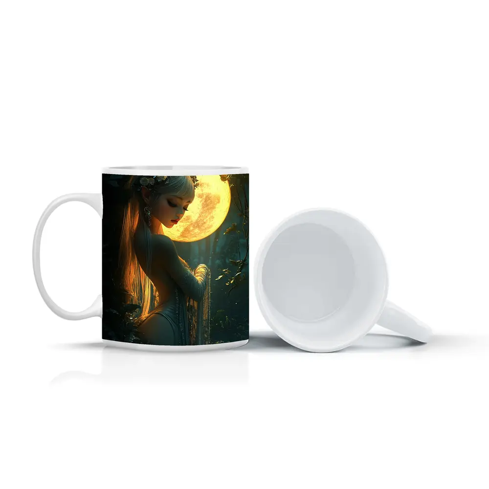 Fantasy Forest Goddess Glowing Full Moon – Mugs