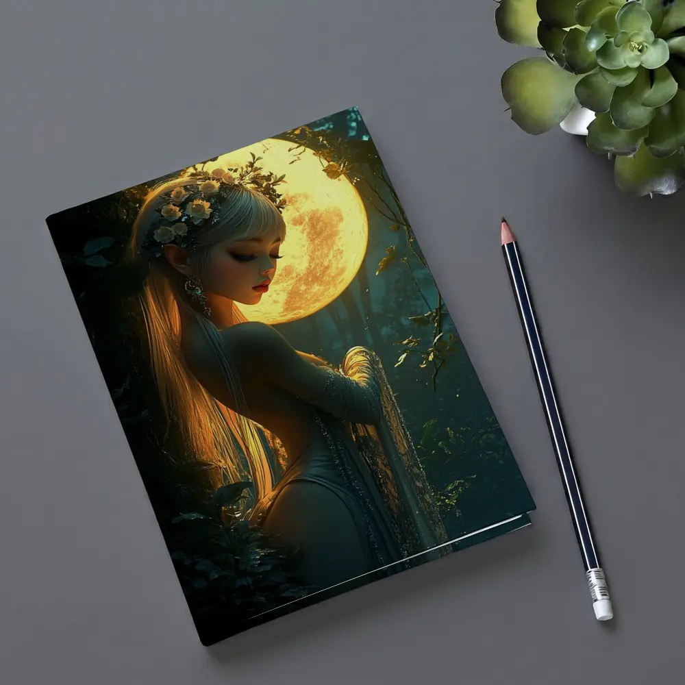 Fantasy Forest Goddess Glowing Full Moon – Notebooks