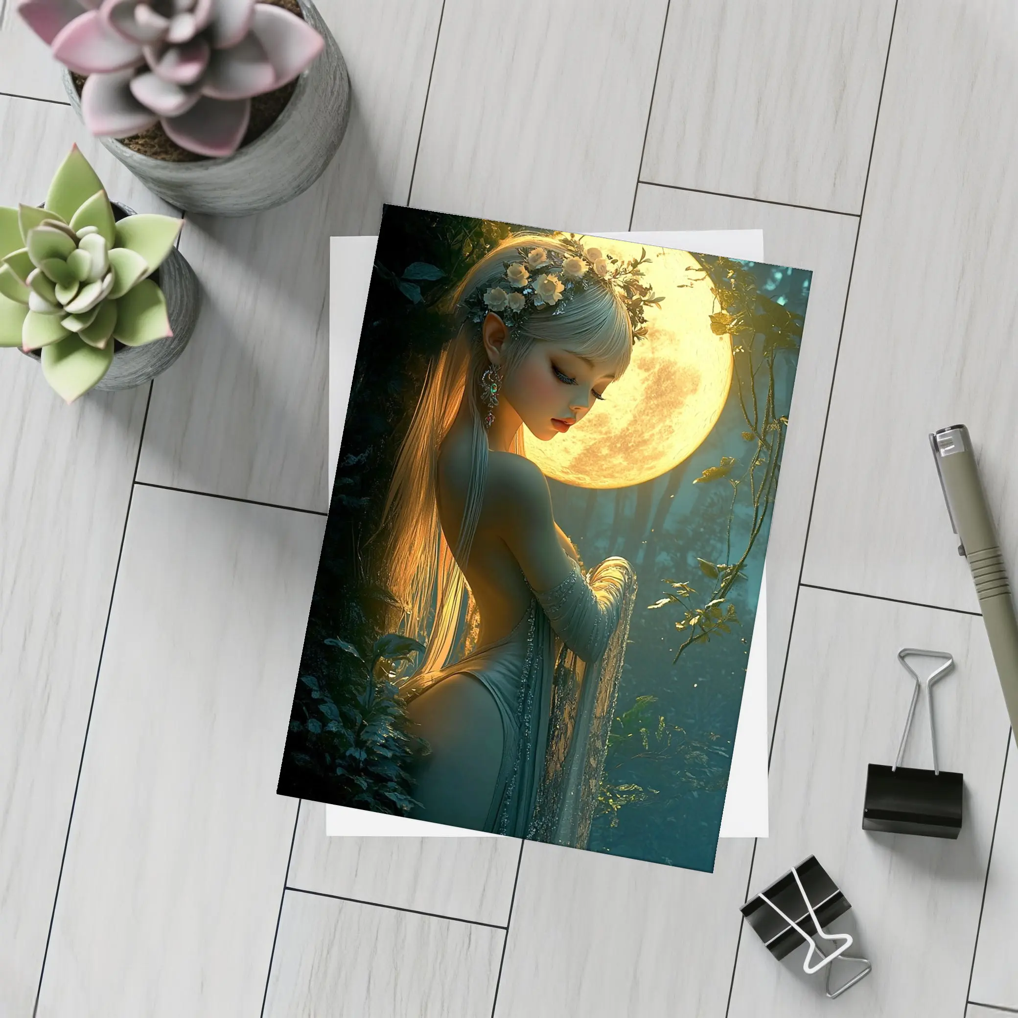 Fantasy Forest Goddess Glowing Full Moon – Postcards