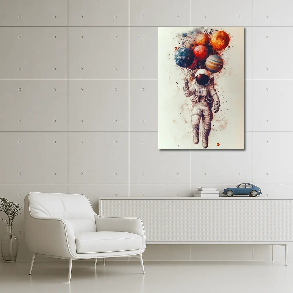 Astronaut Floating With Planet Balloons Art – Wall Art