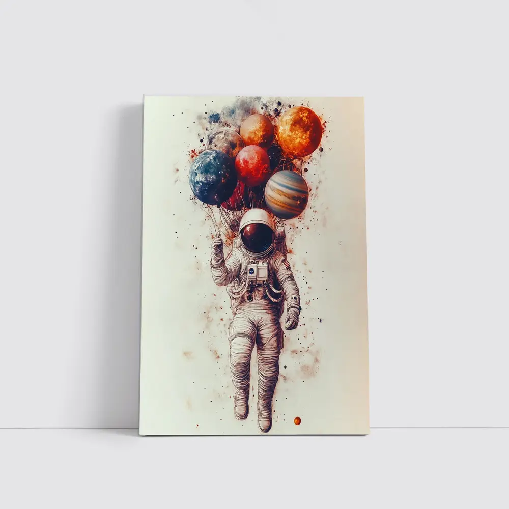 Astronaut Floating With Planet Balloons Art – Wall Art