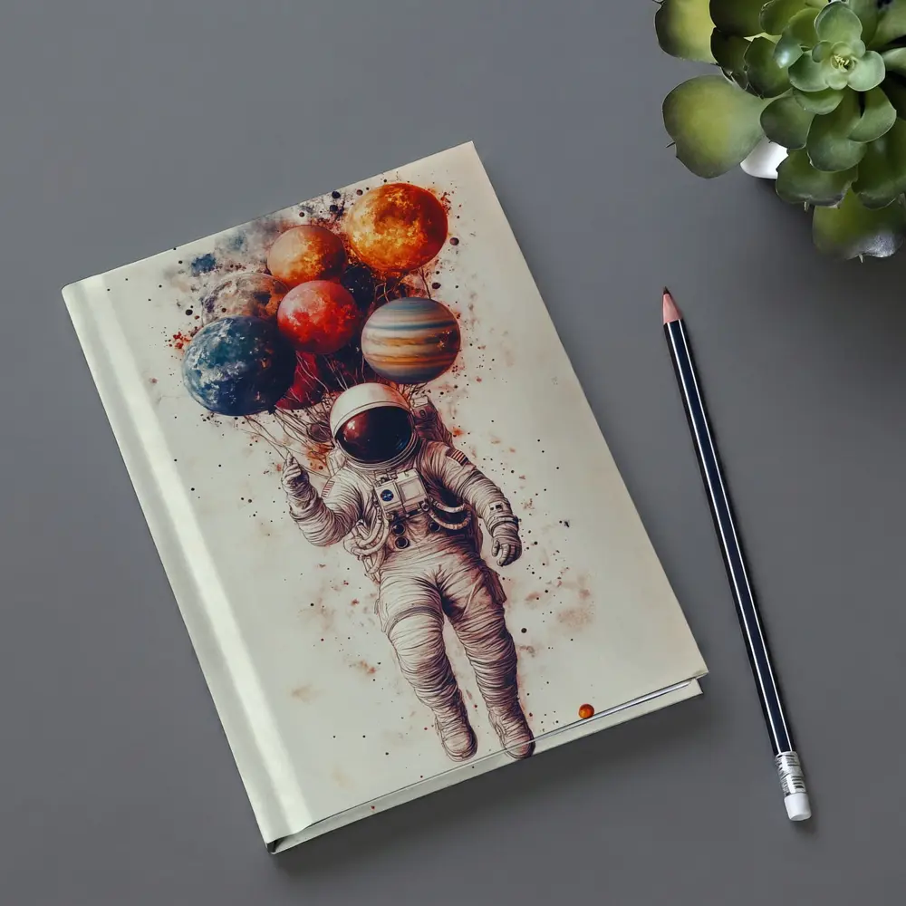 Astronaut Floating With Planet Balloons Art – Notebooks