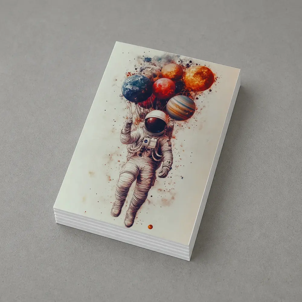 Astronaut Floating With Planet Balloons Art – Postcards