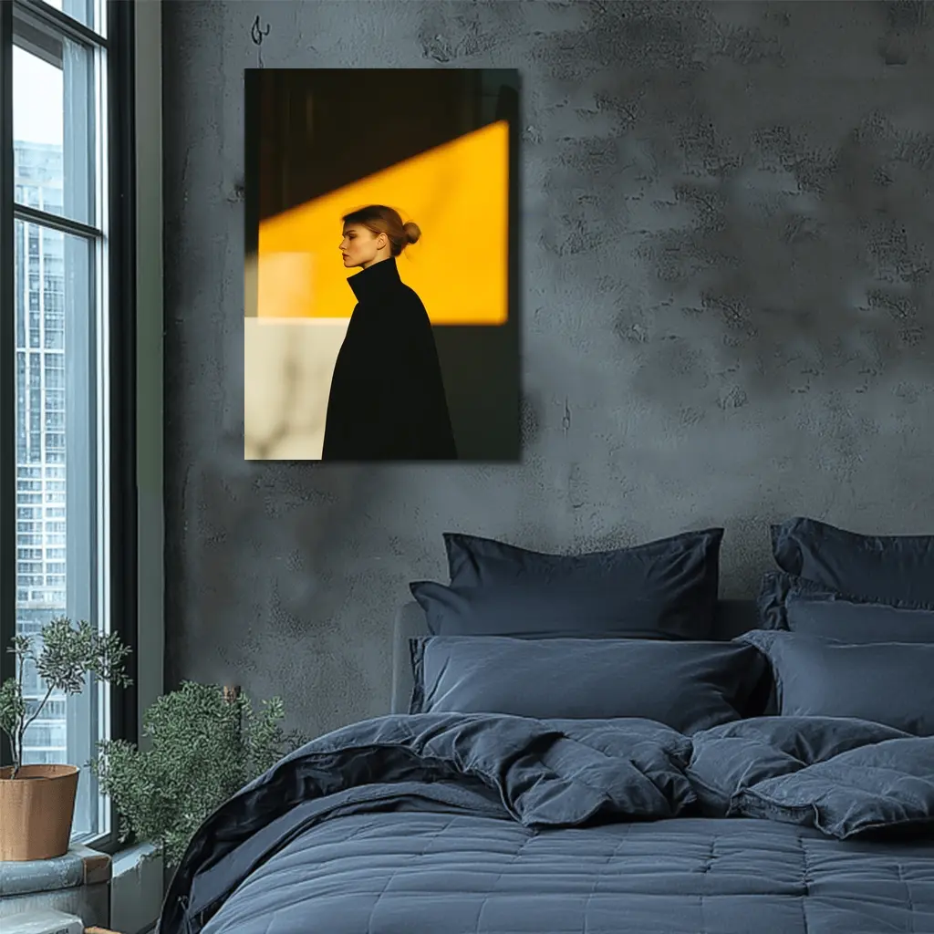 Woman Black Turtleneck Yellow Light Minimalist Portrait – Wall Art