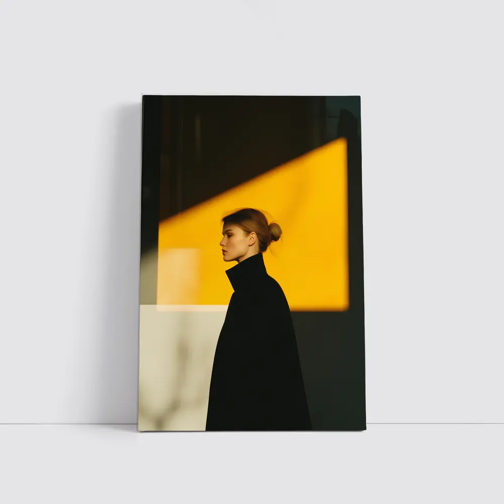 Woman Black Turtleneck Yellow Light Minimalist Portrait – Wall Art
