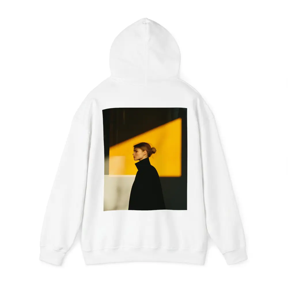 Woman Black Turtleneck Yellow Light Minimalist Portrait – Hoodies