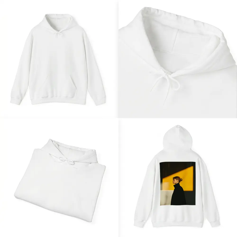 Woman Black Turtleneck Yellow Light Minimalist Portrait – Hoodies