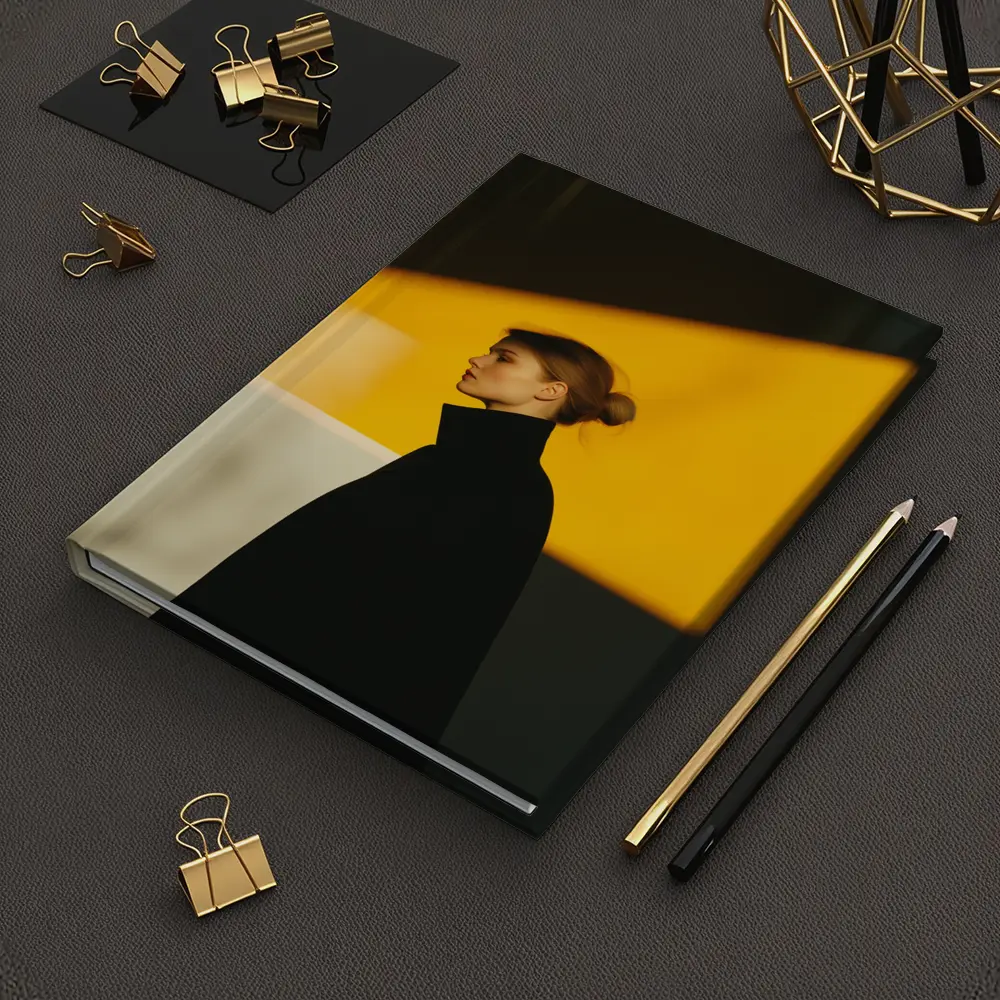 Woman Black Turtleneck Yellow Light Minimalist Portrait – Notebooks