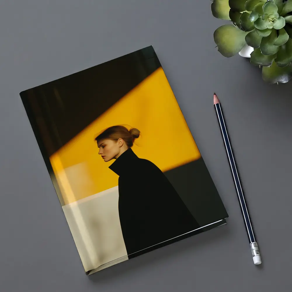Woman Black Turtleneck Yellow Light Minimalist Portrait – Notebooks