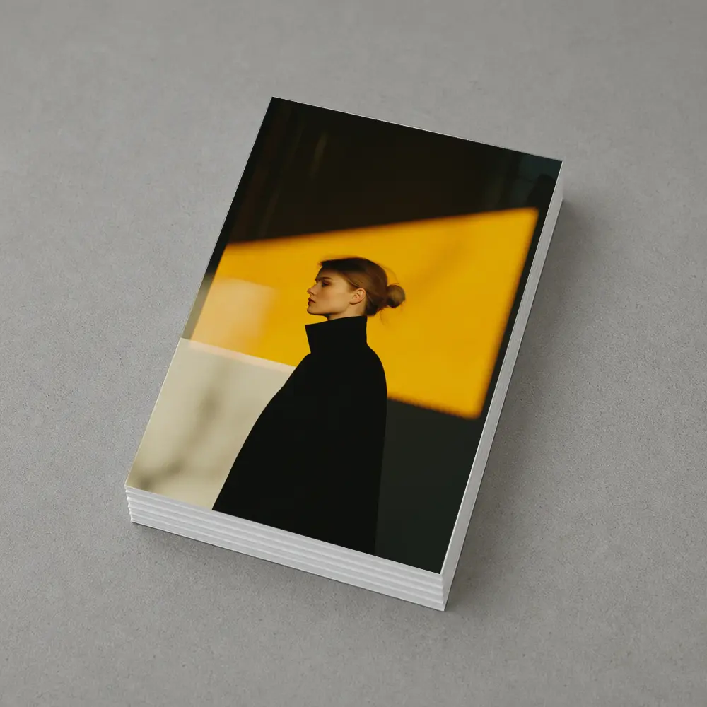Woman Black Turtleneck Yellow Light Minimalist Portrait – Postcards