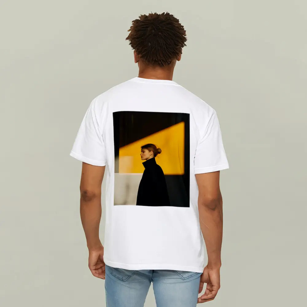 Woman Black Turtleneck Yellow Light Minimalist Portrait – T-Shirts