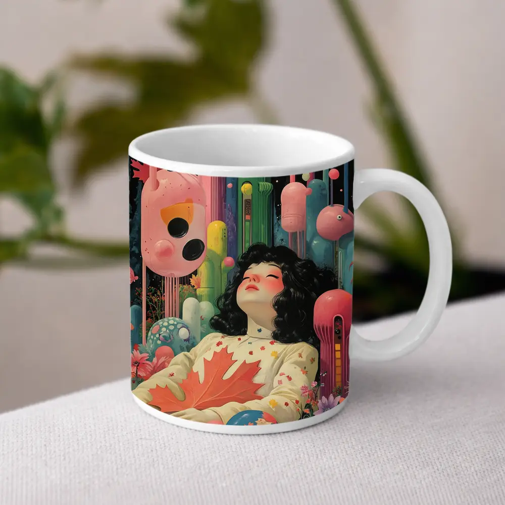 Dreaming Girl Surreal Colorful Fantasy World – Mugs