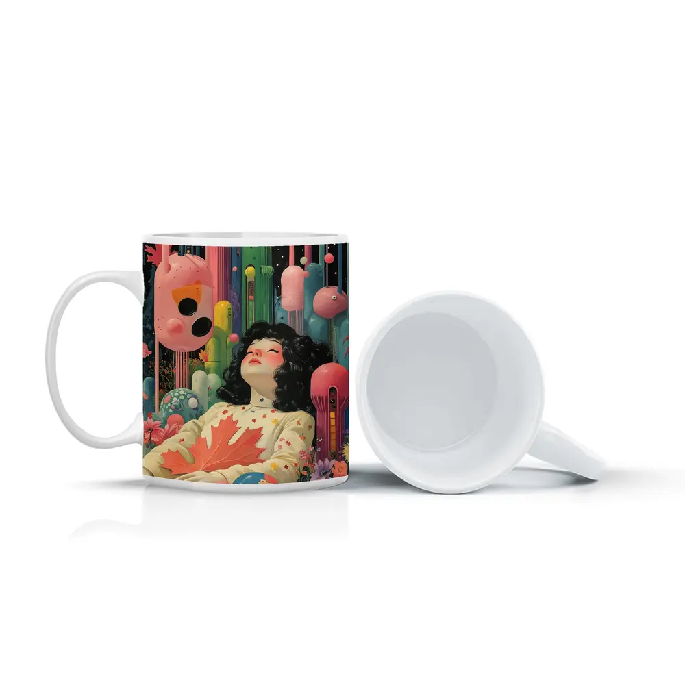 Dreaming Girl Surreal Colorful Fantasy World – Mugs