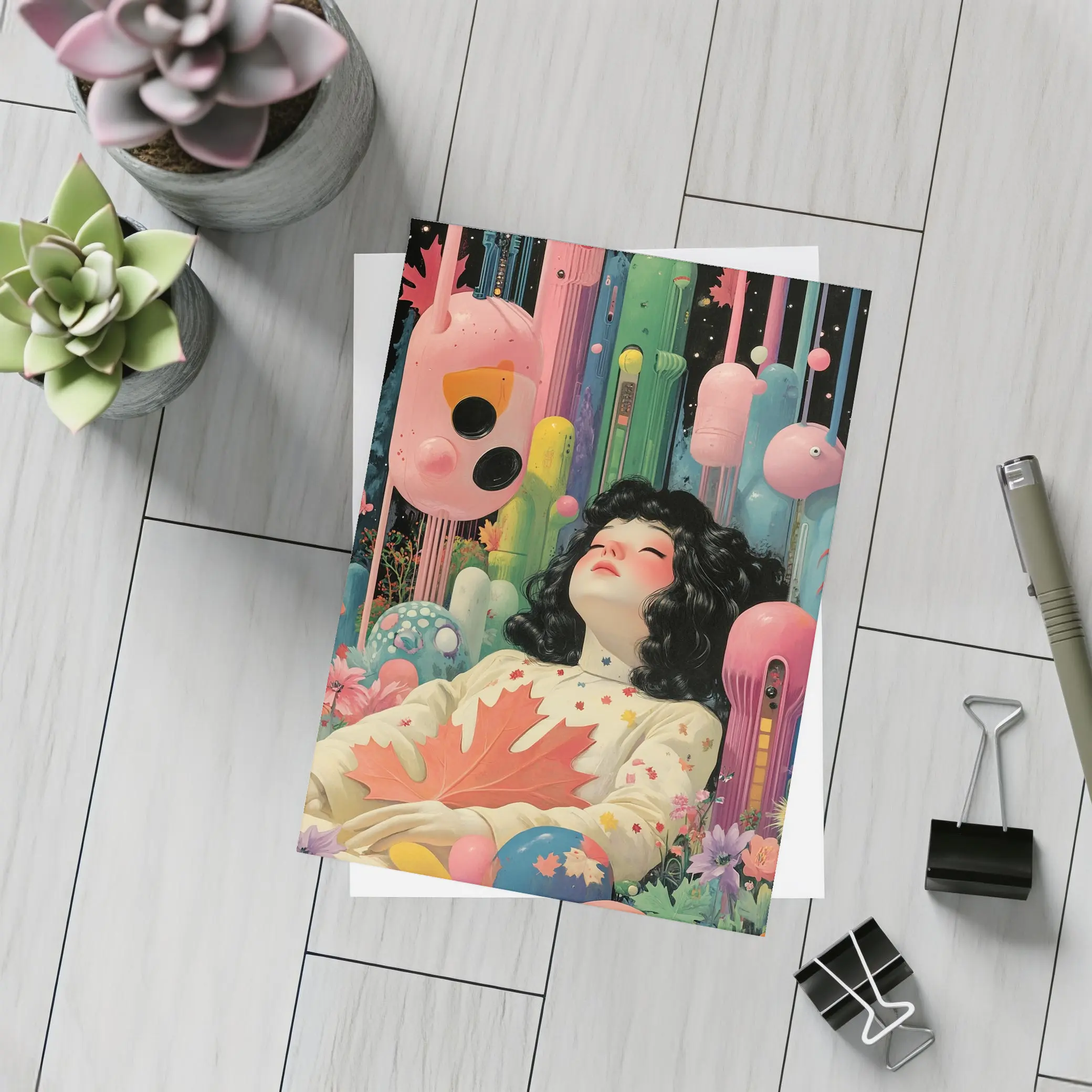 Dreaming Girl Surreal Colorful Fantasy World – Postcards