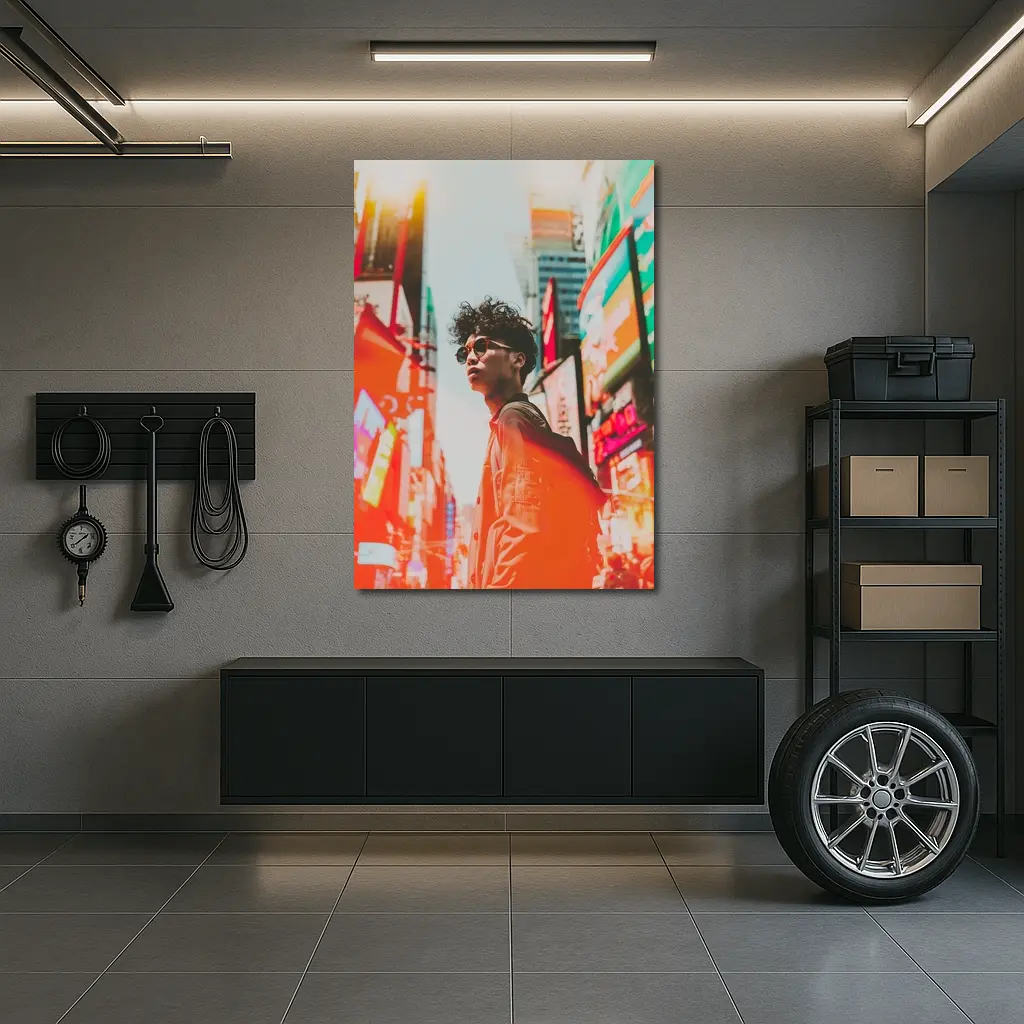 Young Man City Neon Streets Urban Style – Wall Art