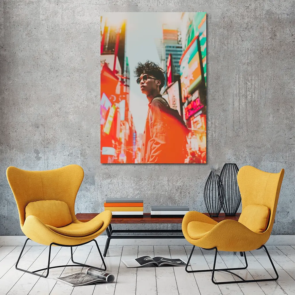 Young Man City Neon Streets Urban Style – Wall Art