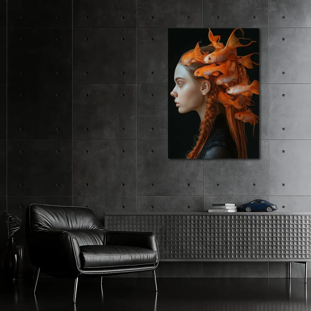 Woman Portrait Goldfish Hair Surreal Dark – Wall Art