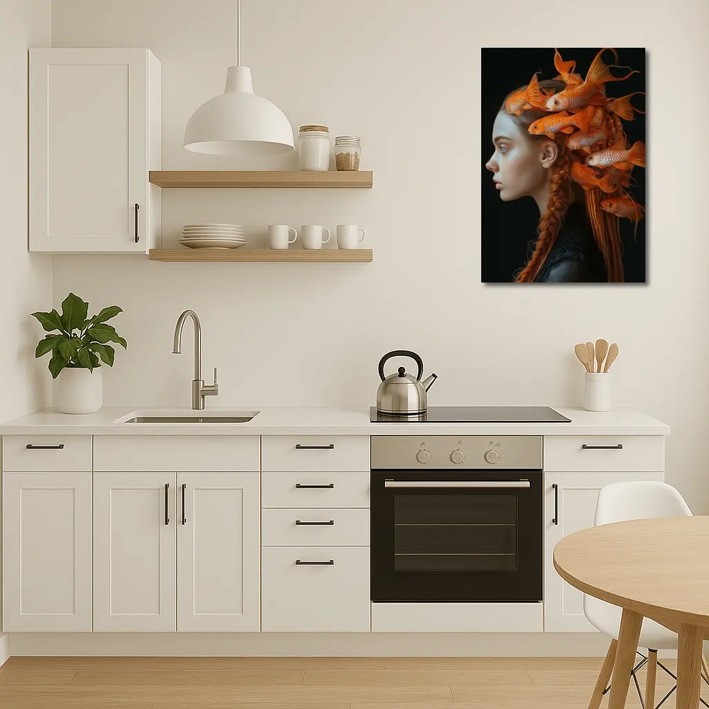 Woman Portrait Goldfish Hair Surreal Dark – Wall Art
