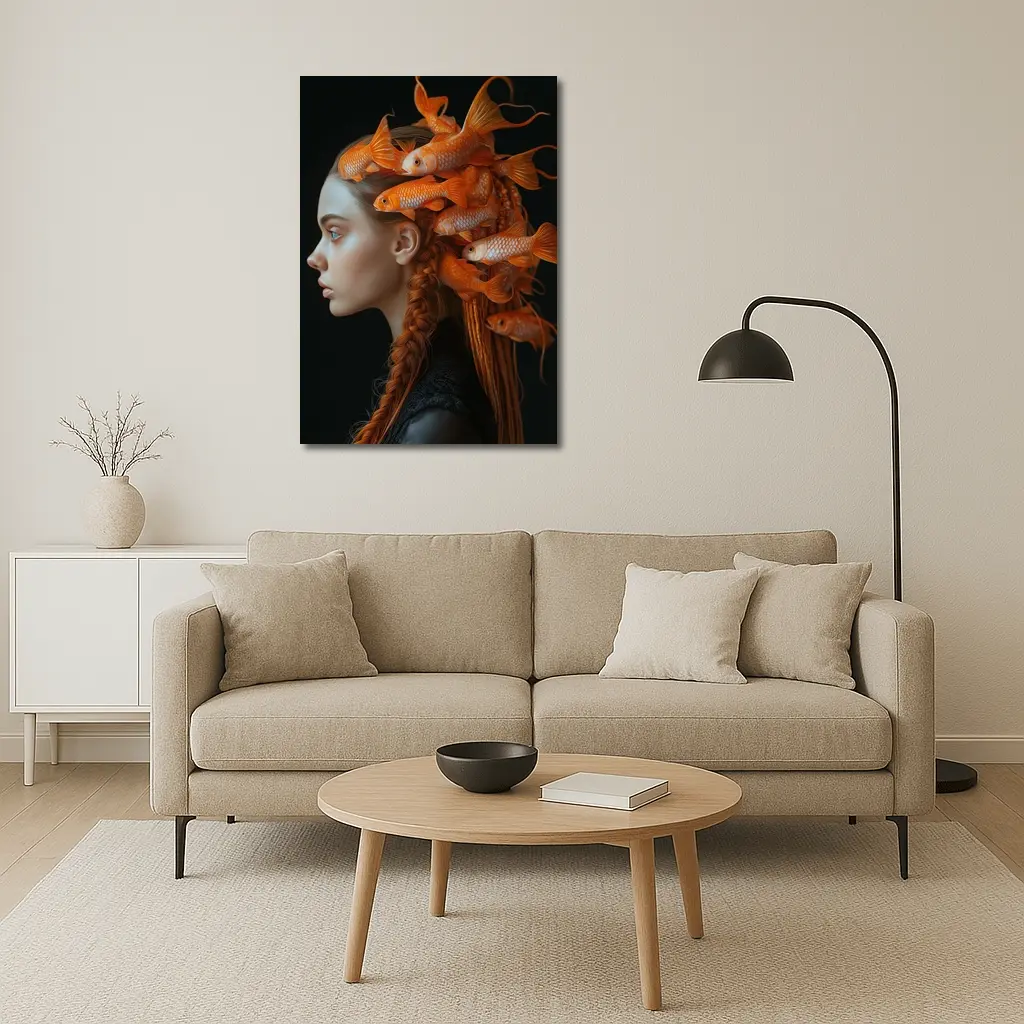 Woman Portrait Goldfish Hair Surreal Dark – Wall Art