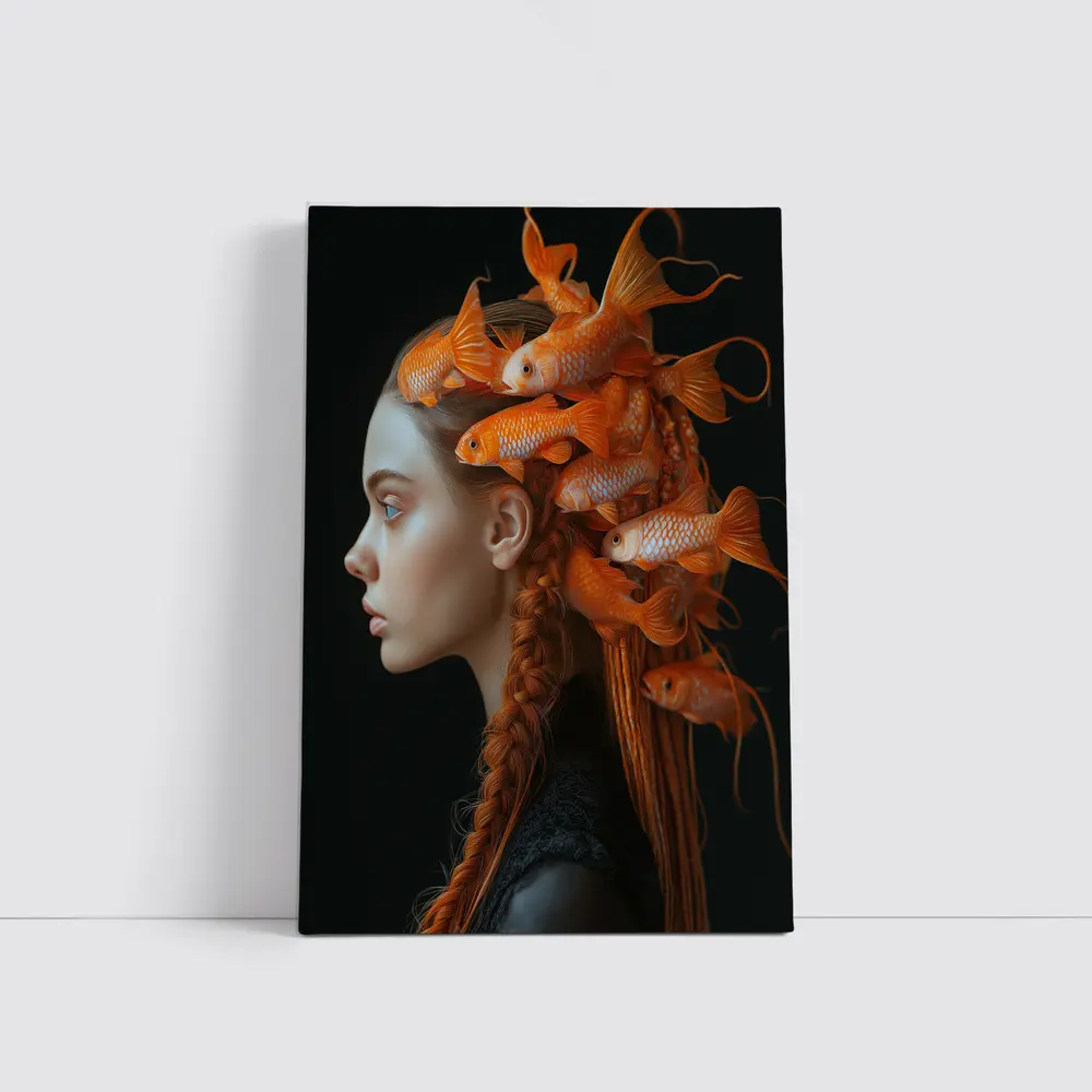 Woman Portrait Goldfish Hair Surreal Dark – Wall Art
