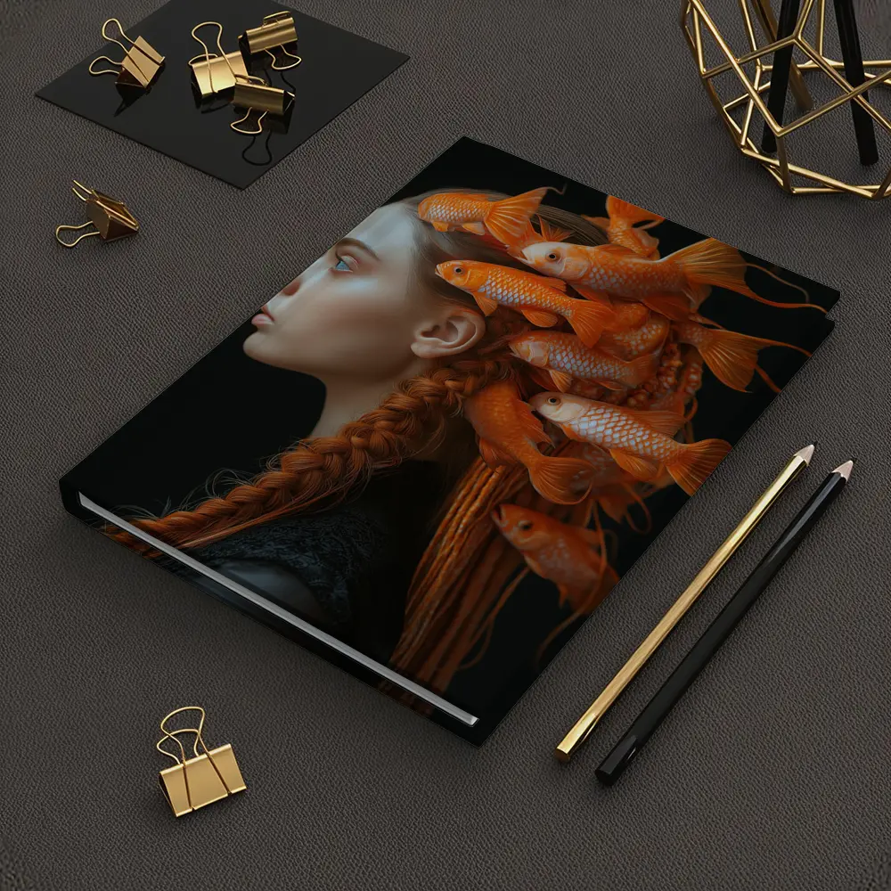 Woman Portrait Goldfish Hair Surreal Dark – Notebooks