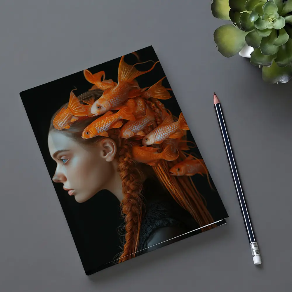 Woman Portrait Goldfish Hair Surreal Dark – Notebooks