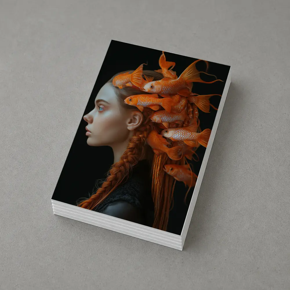 Woman Portrait Goldfish Hair Surreal Dark – Postcards