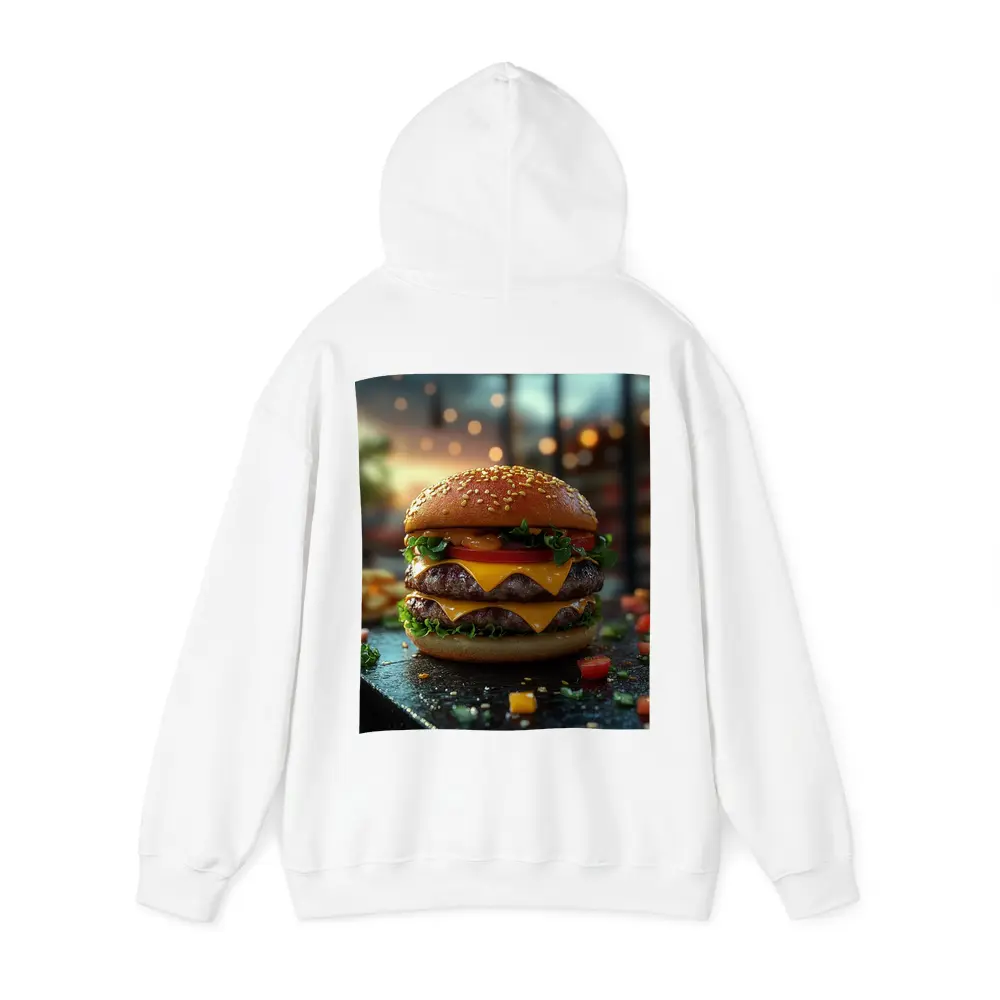 Double Cheeseburger Glowing Restaurant Background – Hoodies