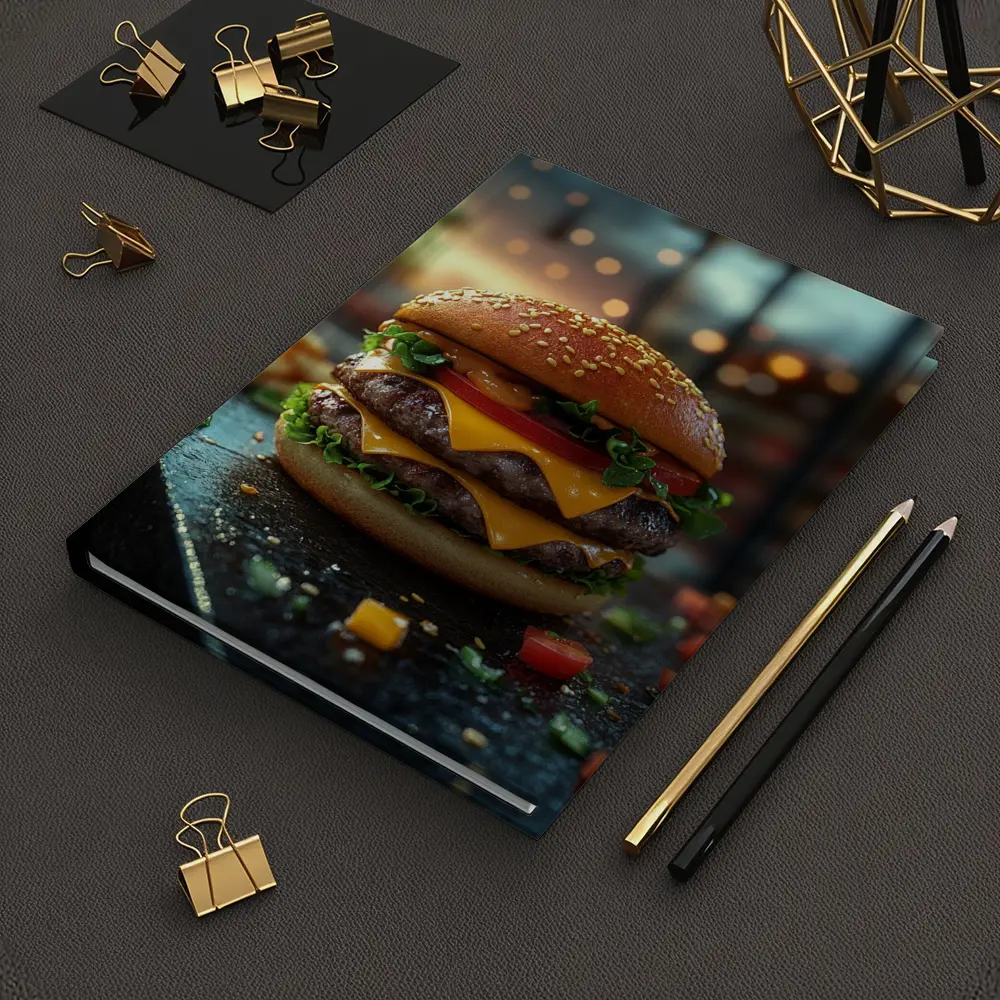 Double Cheeseburger Glowing Restaurant Background – Notebooks