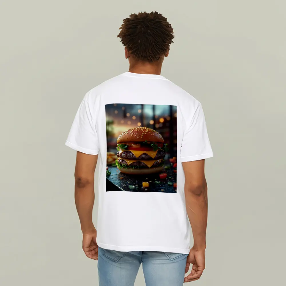 Double Cheeseburger Glowing Restaurant Background – T-Shirts