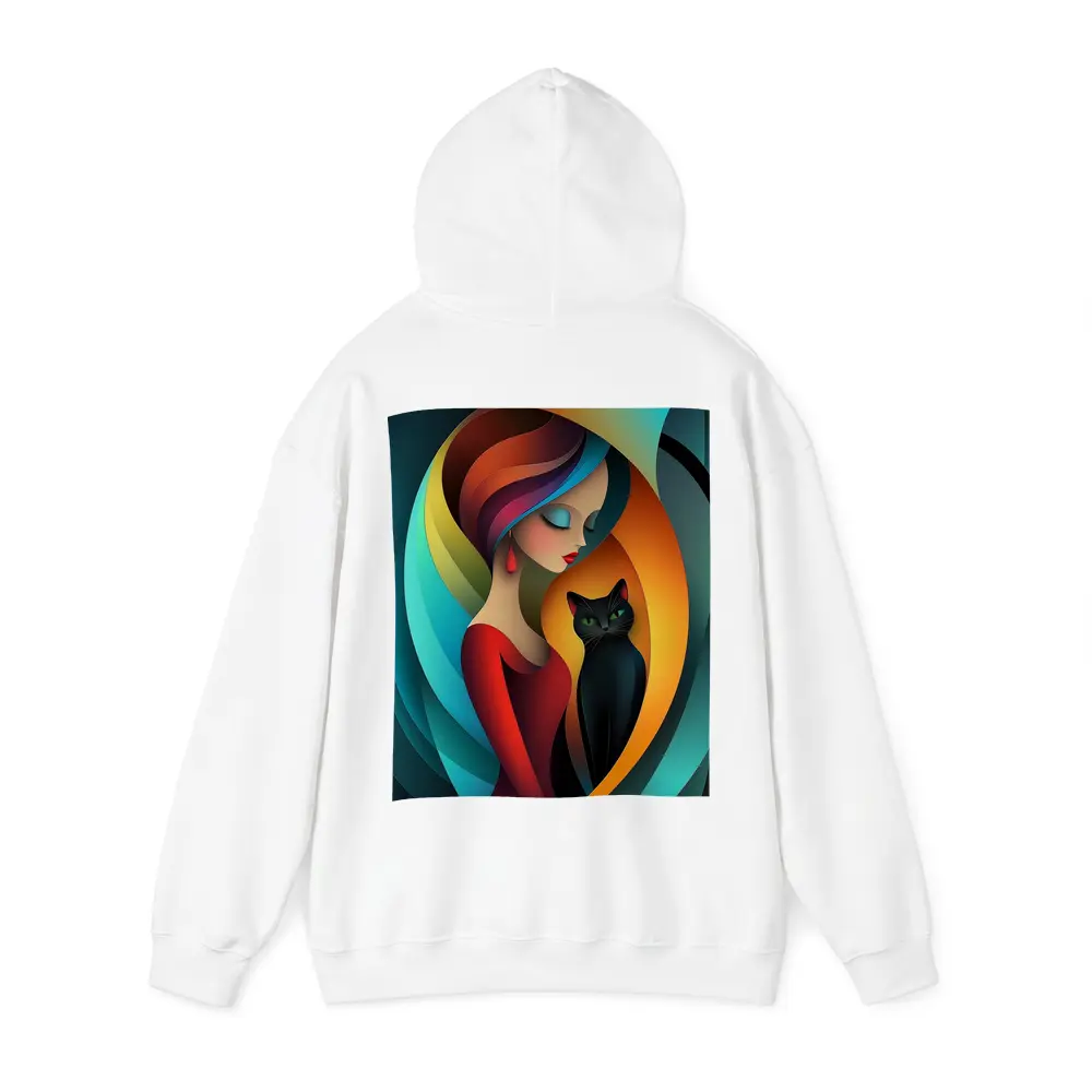 Abstract Woman With Black Cat Colorful Art – Hoodies