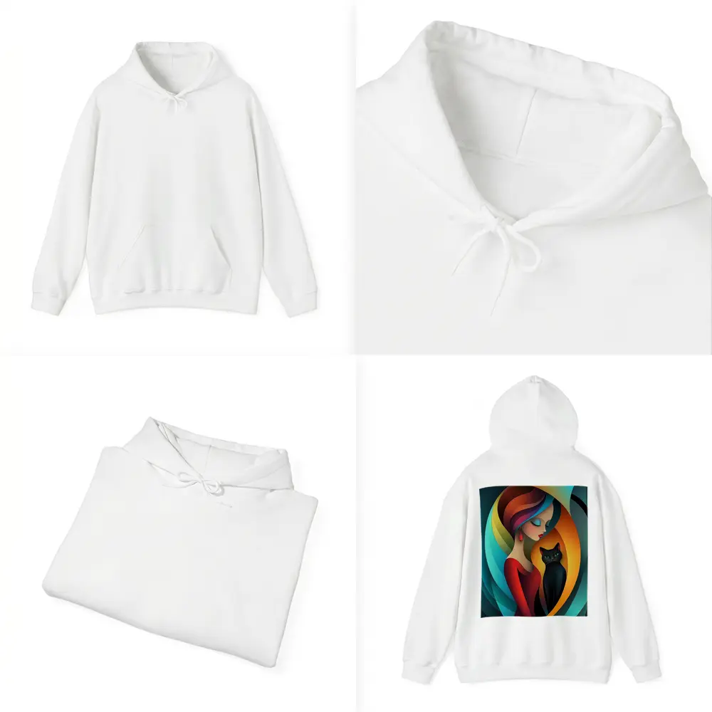 Abstract Woman With Black Cat Colorful Art – Hoodies