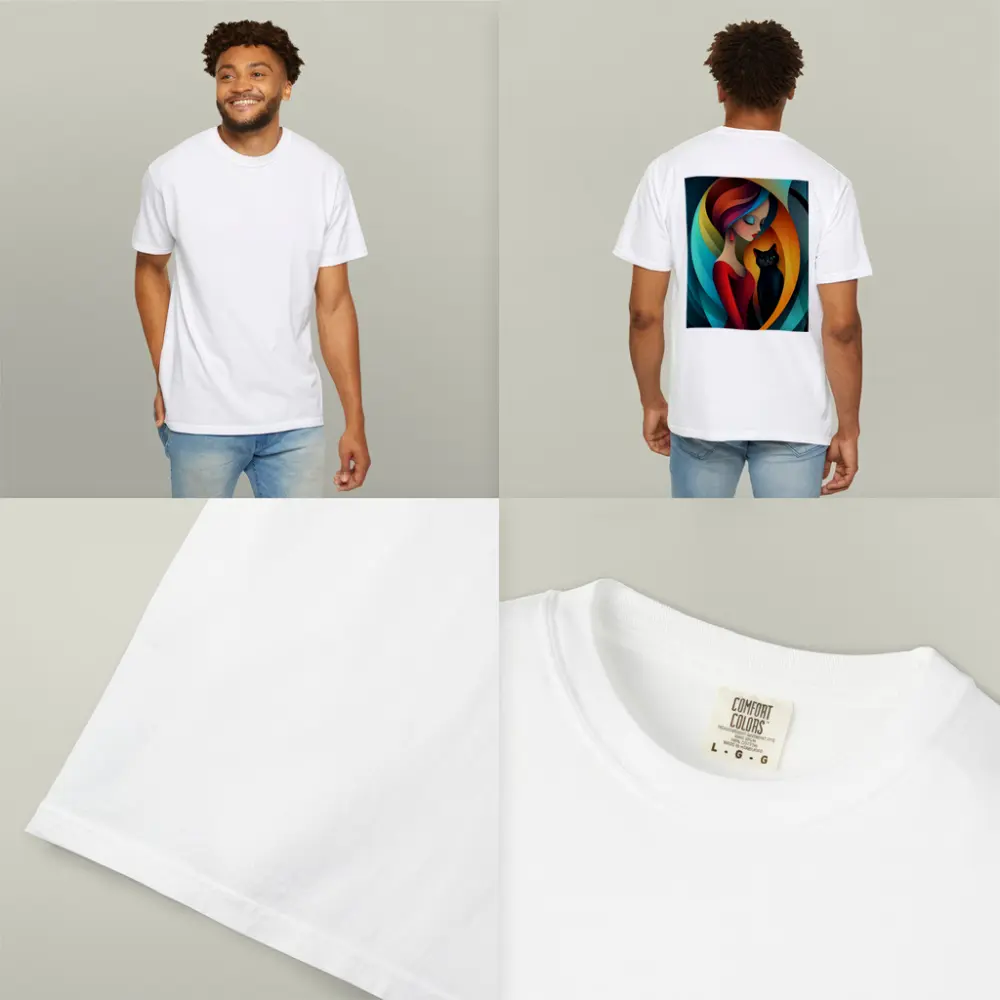 Abstract Woman With Black Cat Colorful Art – T-Shirts