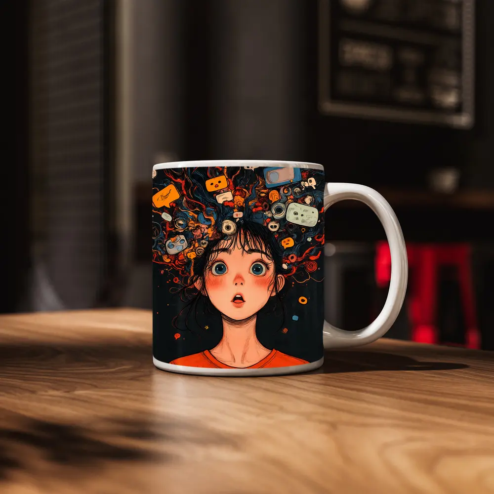 Anime Girl Mind Overloaded Social Media Art – Mugs