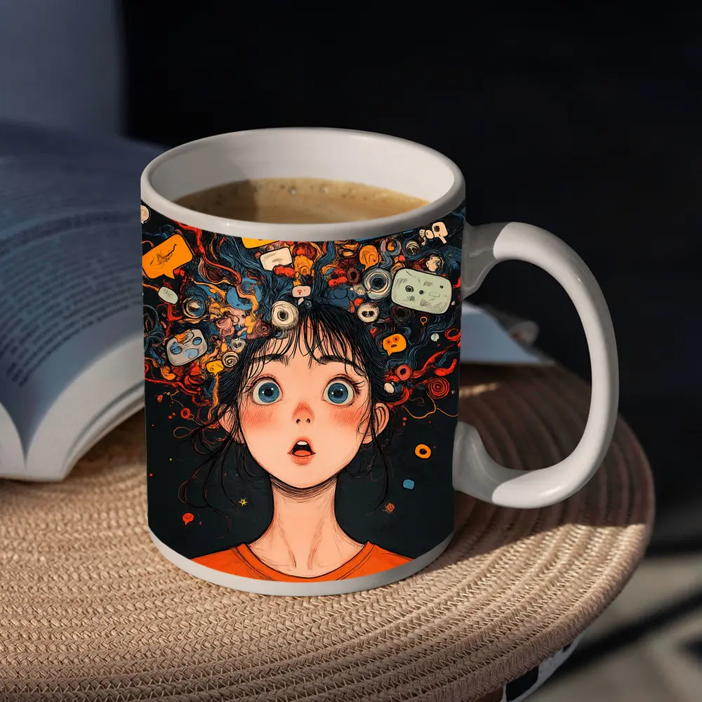 Anime Girl Mind Overloaded Social Media Art – Mugs