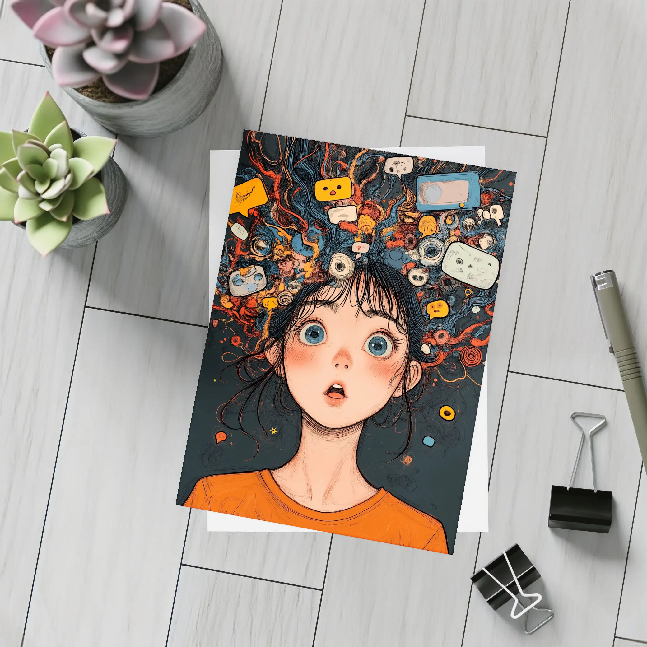 Anime Girl Mind Overloaded Social Media Art – Postcards
