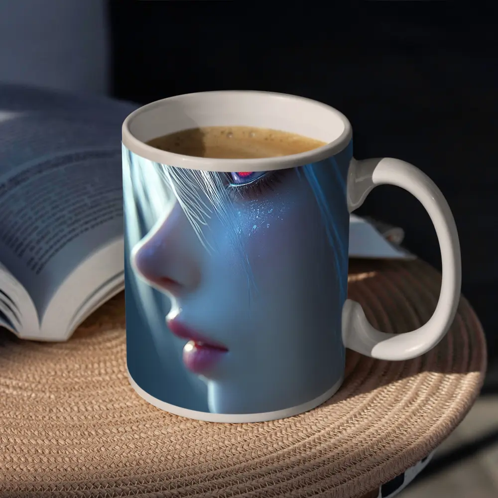Anime Girl Blue Hair Red Glowing Eye – Mugs