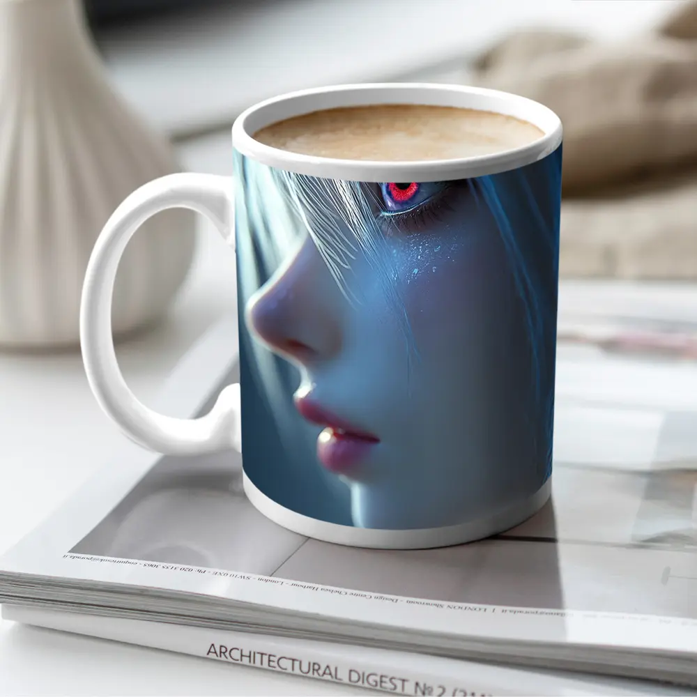 Anime Girl Blue Hair Red Glowing Eye – Mugs