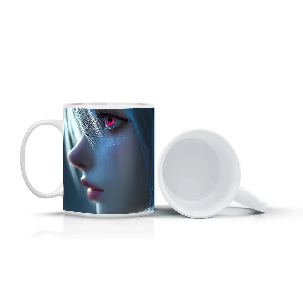 Anime Girl Blue Hair Red Glowing Eye – Mugs