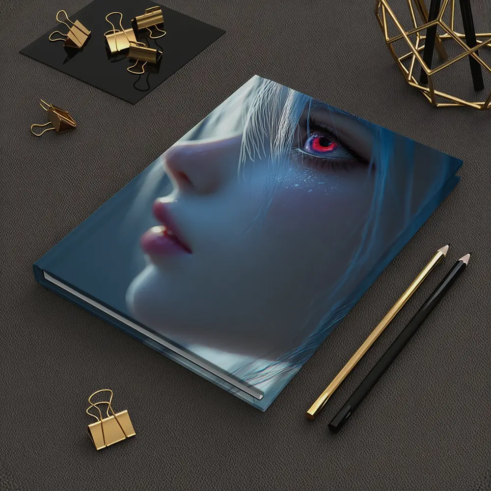 Anime Girl Blue Hair Red Glowing Eye – Notebooks
