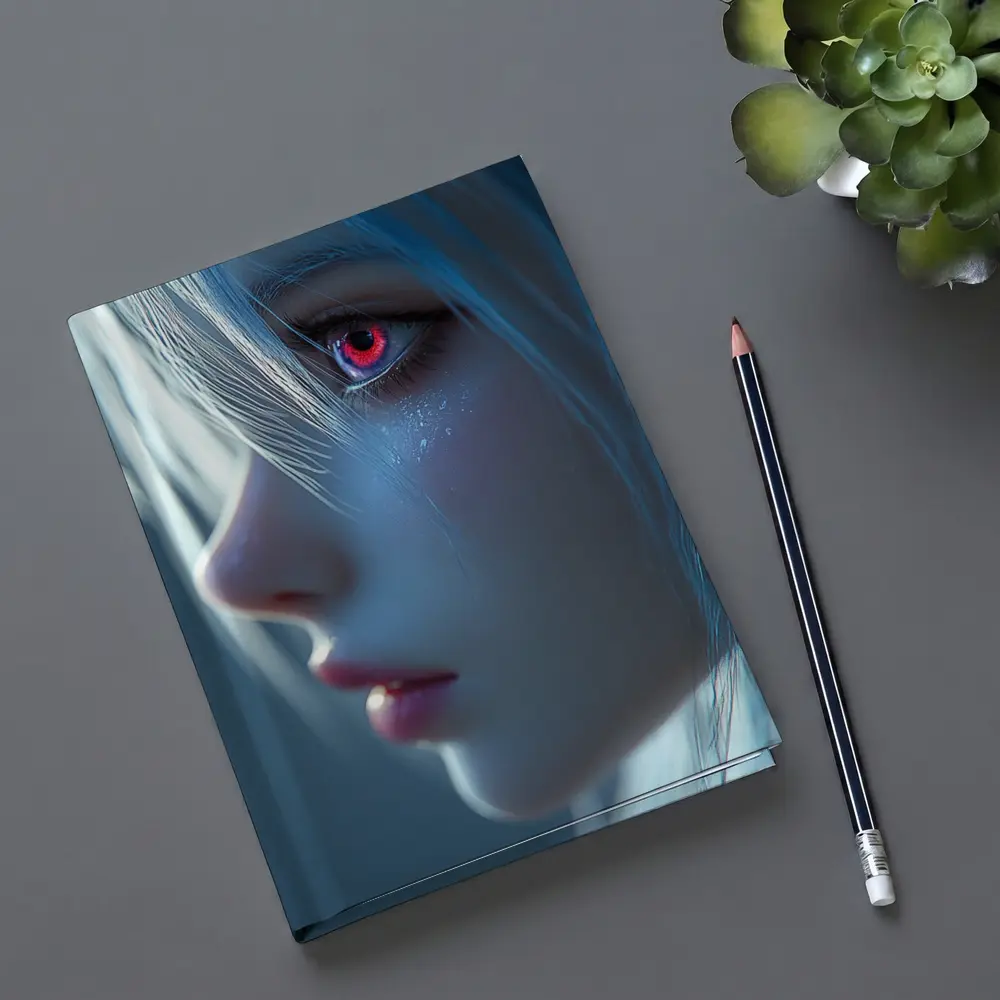Anime Girl Blue Hair Red Glowing Eye – Notebooks
