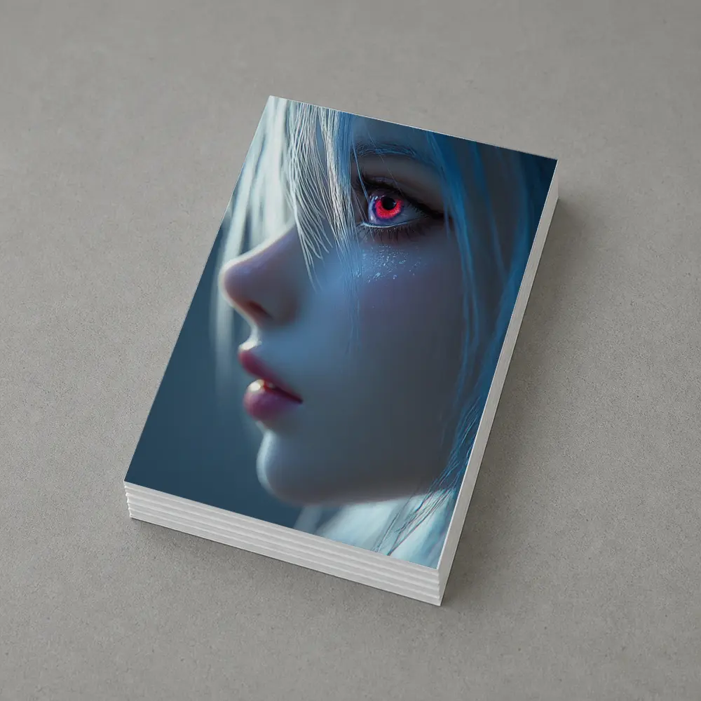 Anime Girl Blue Hair Red Glowing Eye – Postcards