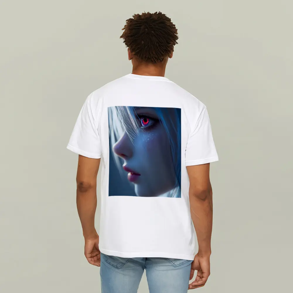 Anime Girl Blue Hair Red Glowing Eye – T-Shirts