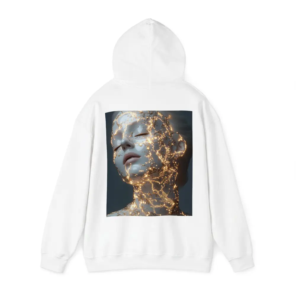 Glowing Gold Veins Woman Gray Background – Hoodies