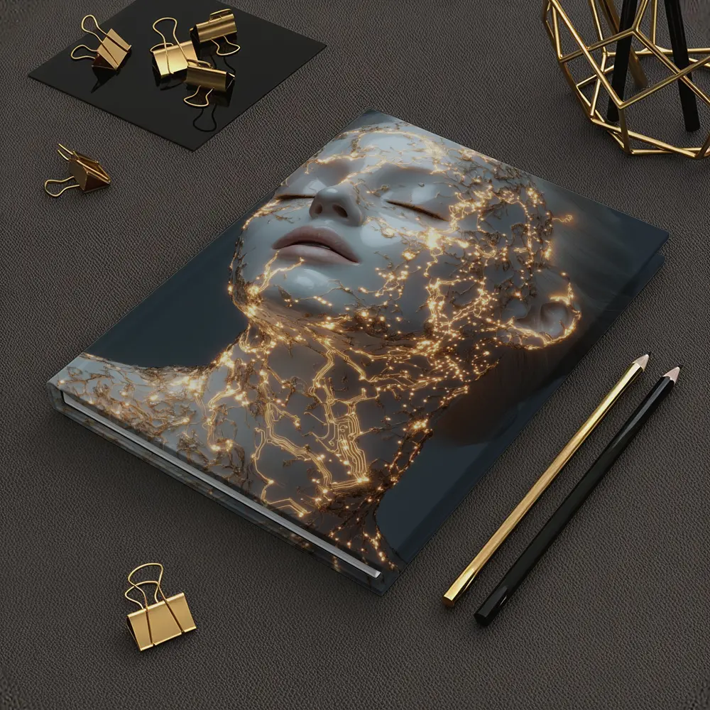 Glowing Gold Veins Woman Gray Background – Notebooks