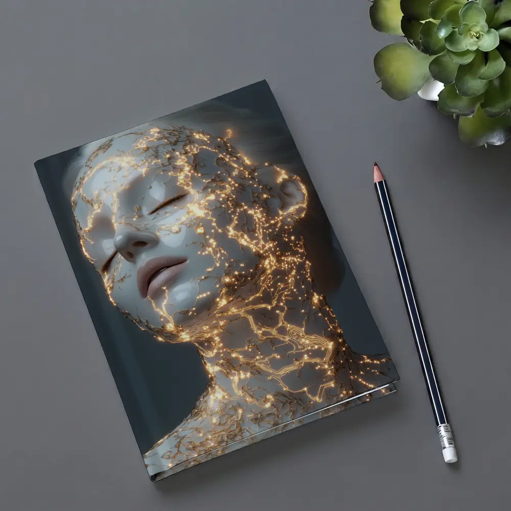 Glowing Gold Veins Woman Gray Background – Notebooks