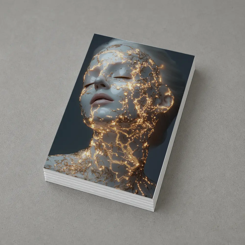 Glowing Gold Veins Woman Gray Background – Postcards