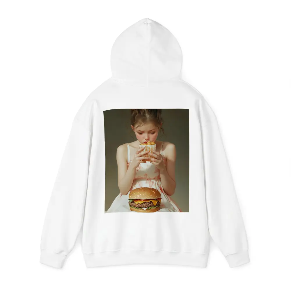 Girl Eating Burger and Fries Portrait – Hoodies